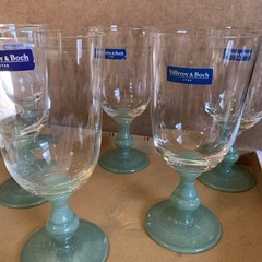 Set Of 6 Villeroy & Boch Isabelle Green (Dark Jade) Water Goblets Glasses 6 7/8”