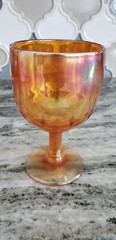 Vintage Amber Peach Gold Carnival Heavy Glass Stars Goblet Luster Drinking Cup