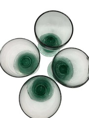 4 Crate and Barrel BARCELONA Aquamarine Jade Green Glass Goblets/Barware/Wine 7”