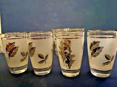Libbey Glass Company Silver Leaf Bar Set of (8) Including Ice Bucket