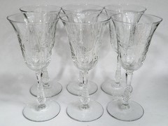 SET of 12 Vintage 20th C Etched 6x Wine & 6x Cocktail CRYSTAL Goblet GLASSES