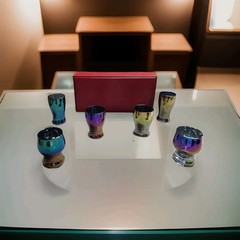 VTG Neiman Marcus Iridescent Oil Slick Shot Glasses Set-NIOB