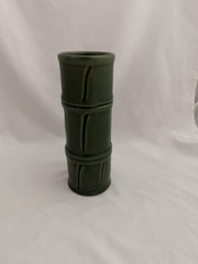 Vintage MCM Libbey Green Tiki Bamboo Ceramic Tumbler Vase, 7.5” Tall Excellent!