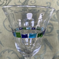 Block Basics Harlequin II Blue Green Squares Water Goblets, New set of 2