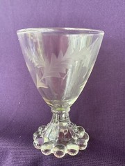 Antique SET of 8 French Feather Leaf Etched Button Footed Cognac Glass ❤️sj11h5s