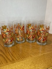 Vintage Libbey Autumn Leaf & Acorn Glass Tumblers-Set of 4 16 Oz Mid-Century