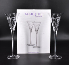 Marquis by Waterford YOURS TRULY Etched Crystal (2)Champagne Flutes w/Box 11.25″