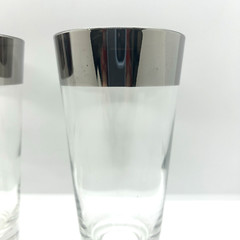 Vtg MCM DOROTHY THORPE 12 Oz. 5-7/8″ Silver Band Rim Highball Glasses – Set of 2