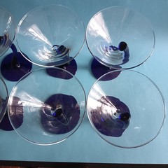 Vintage Libbey Bravura Martini Cocktail Cobalt Blue Curved Stem Glasses Set