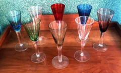 8 Spectrum Hand Blown Crystal Cordial Glasses Flutes Assorted Rainbow Colors