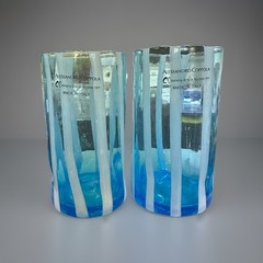 Alessandro Coppola Murano Italy Blue & White Art Glass Tumblers Set of 2 NWT