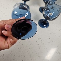 Set Of 4 Vintage Libbey 5.8″ Wine Water Goblets Smoke Blue Dogwood Flowers