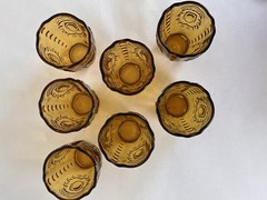 Vintage Amber Glass Cups Set of 7 Grandmillennial Boho MCM Medallion Tumblers