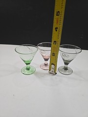 Set 3 Etched Floral Cordial Shot Glasses Footed Flared Multicolor 2.25″ Barware