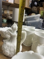 14 Westmoreland White Milk Glass Drinkware & Serving Lot: Mug, Bowls, Pitcher