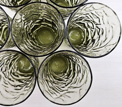 7) Libbey Aztec Olive Green 12 Oz Tumblers Lot Vintage Textured Crinkled MCM Lot