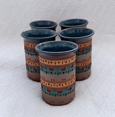 Jude Wasechek Pottery Cups Set Of 5 Signed Vintage 1994 Terracotta Southwestern