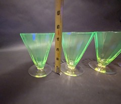 Rare! Vintage Utility Glass Works True Vaseline Bi-Colored Stemware UGWS-09