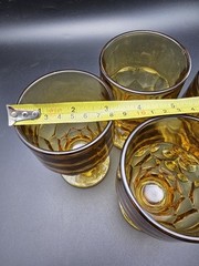 Set of 4 Anchor Hocking Amber Georgian Pedestal Honeycomb Tea Glasses 12 Oz