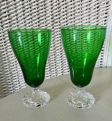2 Anchor Hocking Forest Green Burple Bubble Footed Water Tumbler Glasses Goblets