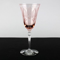 Fostoria Trojan Pink Tall Goblet, Vintage Elegant Etched Water Wine Glass 8 1/4″