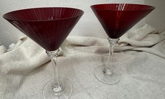 2 Ruby Red Mega Large Martini Glasses“Souffle A La Bouche” Ribbed Bowl by PIER 1
