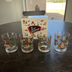 VTG The Joy Of Christmas Set of 4 Old Fashioned 14oz Glasses 1987 Carlton