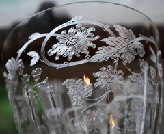 Vtg Set 10 CENTRAL GLASS WORKS Needle Etched Optic PASSIONFLOWER Water Goblets