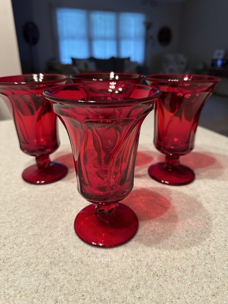 Set of 4 Fostoria JAMESTOWN RUBY RED Water Iced Tea Wine Footed Goblets 6”
