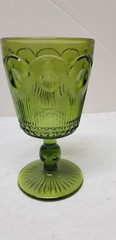 6 BARTLETT COLLINS MANHATTAN BULLSEYE CANE GREEN GLASS WINE WATER GOBLETS 8 oz