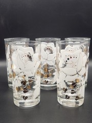 5 Pc Vtg Dante 12 oz High Ball Glasses – White/Gold Floral: RETRO