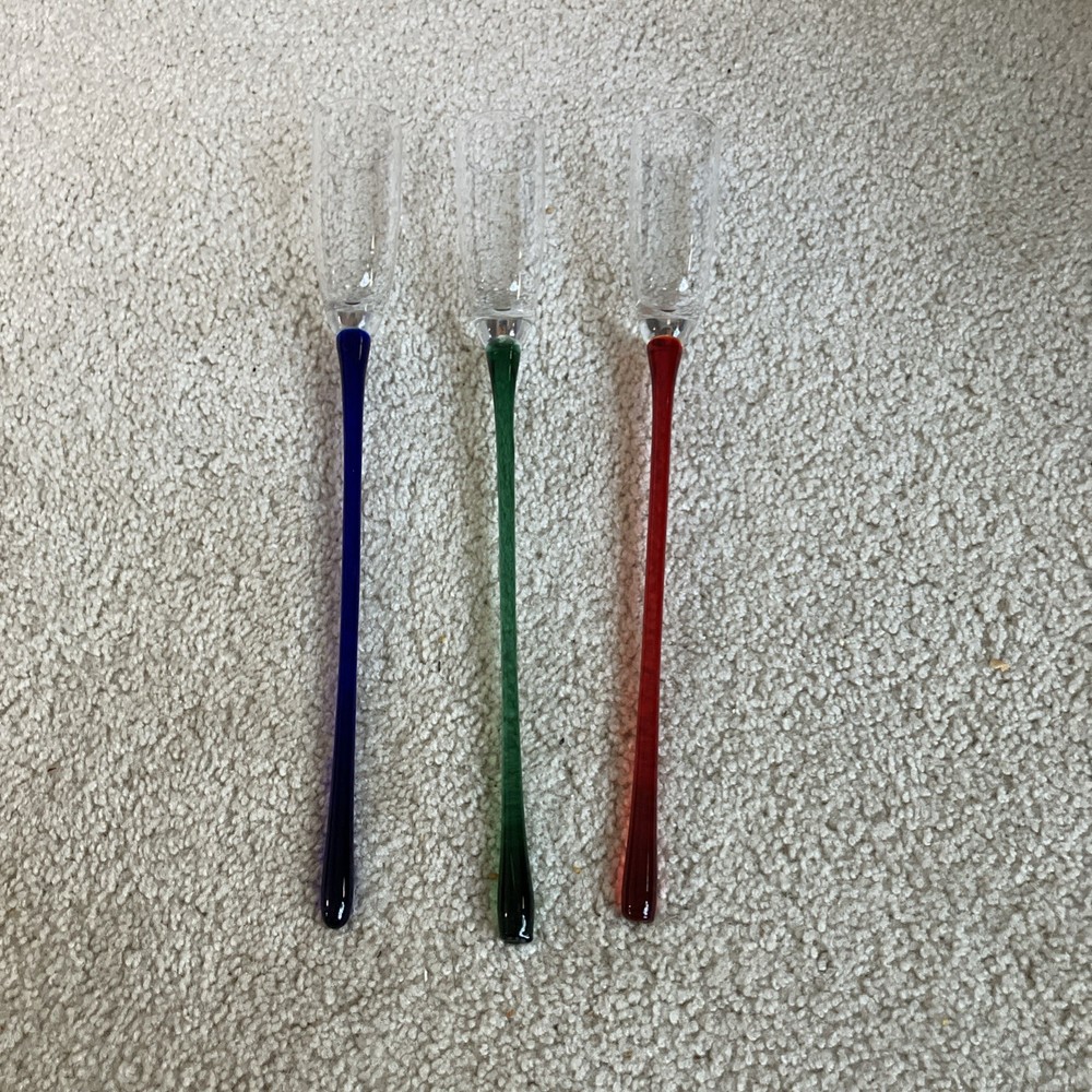 Long Stem Hand Blown Footless Champagne Flutes Red/Blue/Green