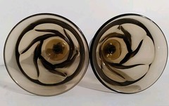 Pair Of Vintage Fostoria Jamestown Smoke Brown 5 7/8″ Tall 4″ Dia Water Goblets
