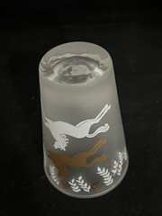Libbey Cavalcade 3 Glasses W/cocktail Mixer Frosted Gold & White Jumping Horse