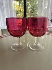 Bartlett Collins Cranberry Red Flashed Glass Tumbprint Goblers 6.25″ Set of 2