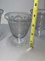 Antique Vtg Rococo Style Harp Etched Crystal Footed Cordials Glasses Stemware