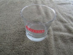 SMIRNOFF COCKTAIL GLASS RED LOGO 3 1/2″ TALL, FLARE TOP OPEN