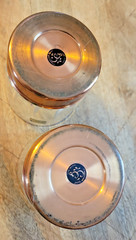 2 Vintage Arcoroc Clear Low Ball Whiskey Rocks Glasses 8 oz. Copper CG Bottom