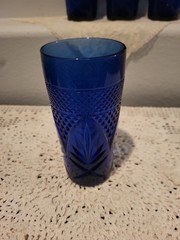 4 Arcoroc France Blue “Antique” Pattern Sapphire Glass Tumblers