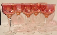 8 Cranberry Lustre Cut Out Dot Star Ruby Red Pink 4.75″ Cordial Aperitif Glasses