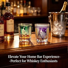 Japanese Style Edo Kiriko Peacock Hand Cut Crystal Glass Luxury Whiskey Cup