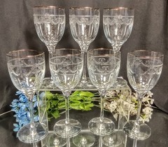 7 Cristal D’Arques CHATEL GOLD Lacy Etch Vintage Style Water/Wine Glasses
