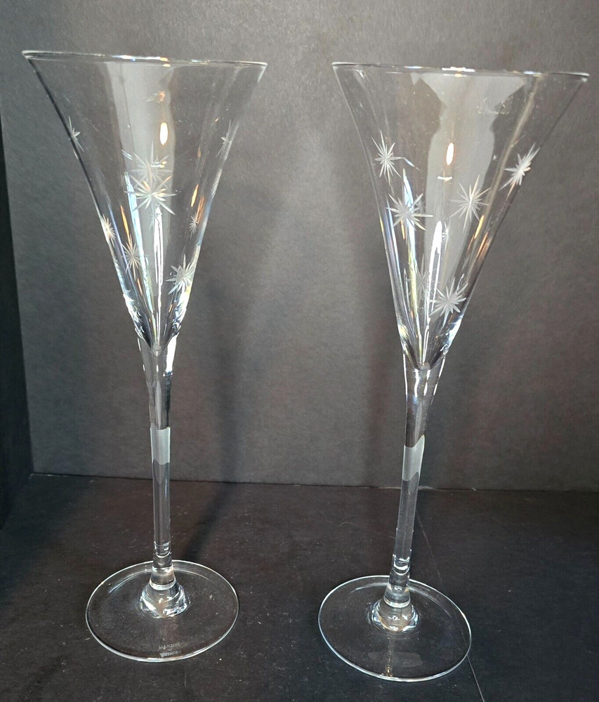 2 MARQUIS BY WATERFORD SUNBURST CELEBRATION 8 OZ CHAMPAGNE FLUTE 11.25”