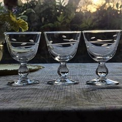 Libbey Interlude Clove Stem Spiral Cut Liquor Cocktail Glasses 4″ Set of 3 RARE