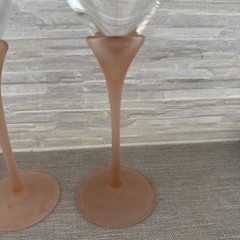Vintage Frosted Pink Stemmed Wine Glasses Set Of 2 With Floral Accents 9.5”