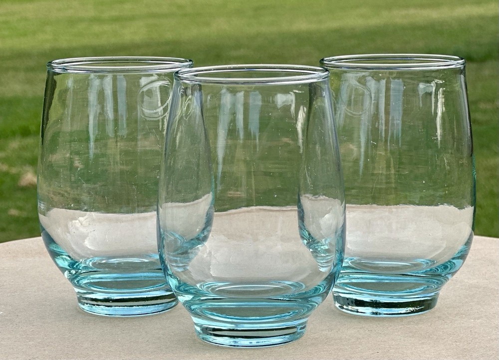 3-Vintage-Tempo Aqua-Libbey-12oz Highball Glass-Tumblers-4 1/2”Tx2 1/2”W