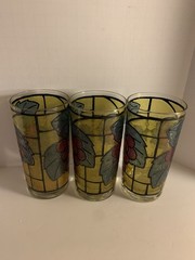 Set of 3 Vintage West Virginia Specialty Glass Grapes Stained Glass Tumblers