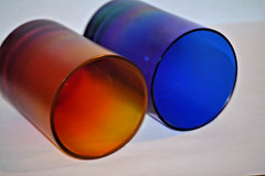 Carnival Glass Barware Tumblers – Red Yellow and Blue Green