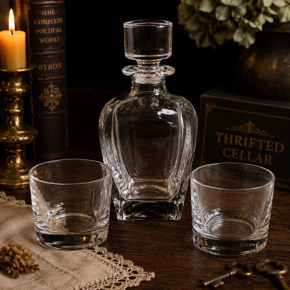 Lenox Crystal Whiskey Decanter & 2 Double Old Fashioned Glasses Bar Set