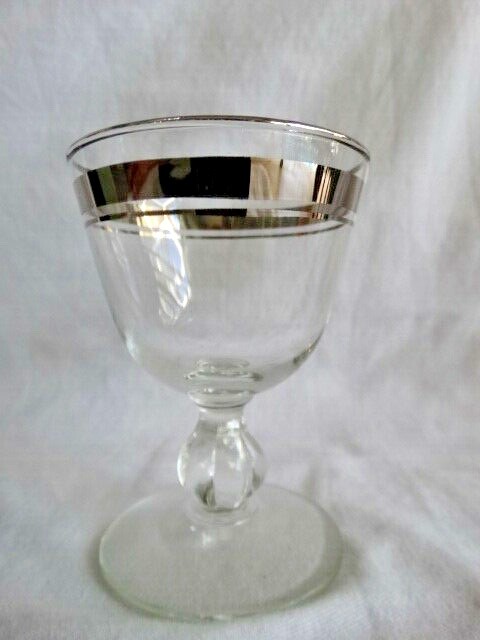 Libbey Clear Glass Platinum Band Moonmist Liquor Cocktail Stem 3003 VGUC